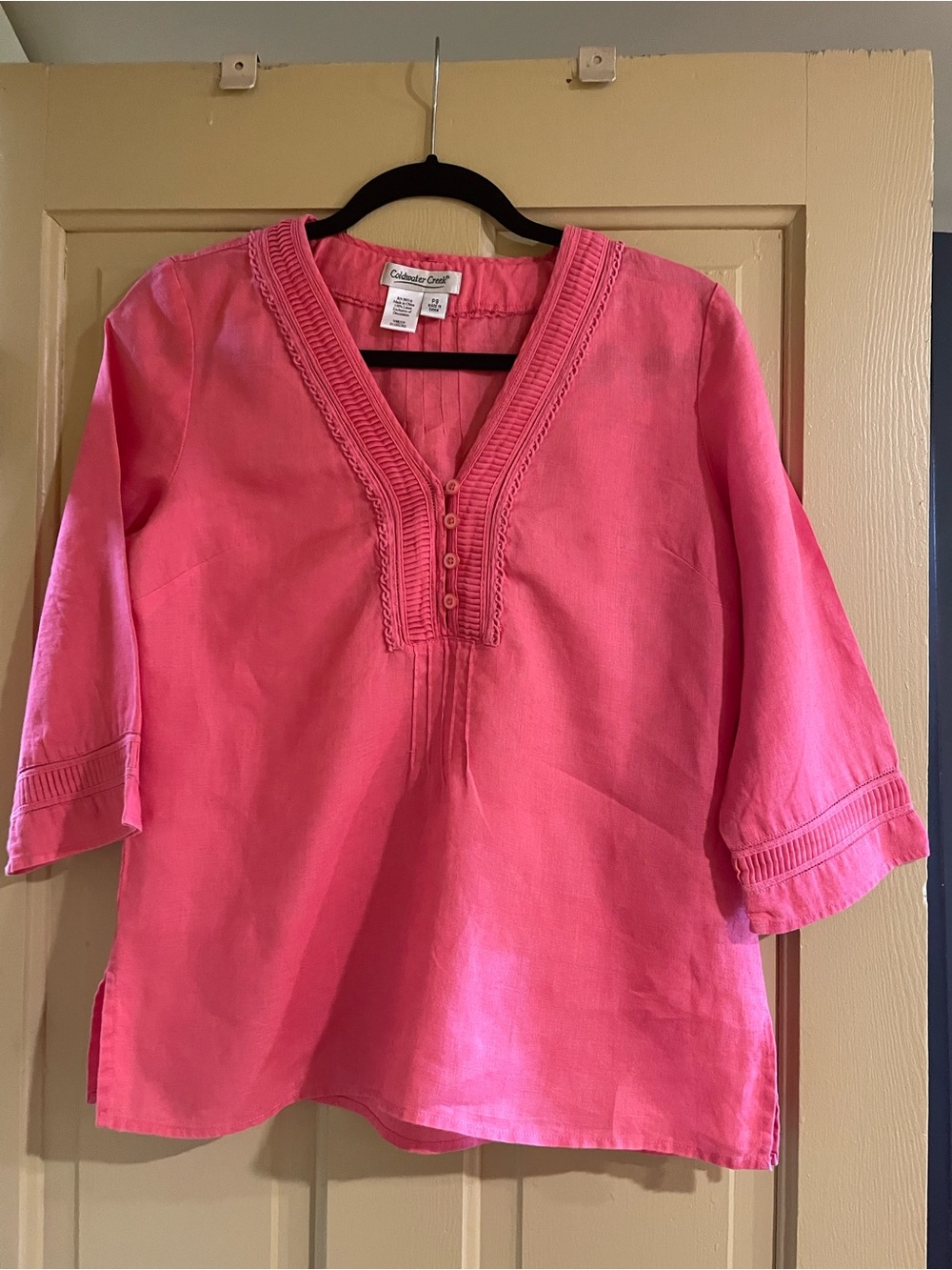 Coldwater Creek Pink V-Neck Tunic with Pintuck Trim